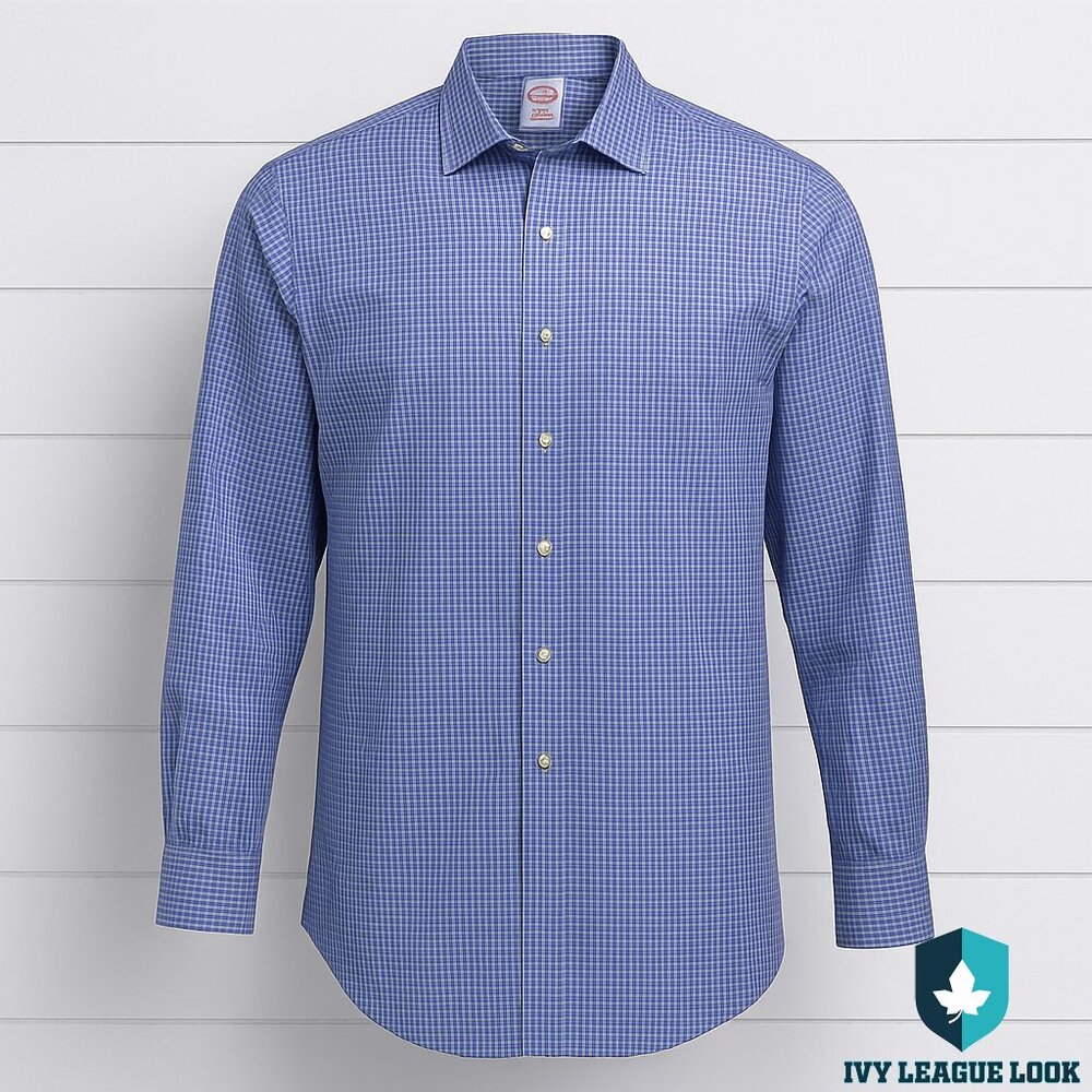 Brooks Brothers Blue Check Madison Supima Cotton Non-Iron Dress Shirt 17-35